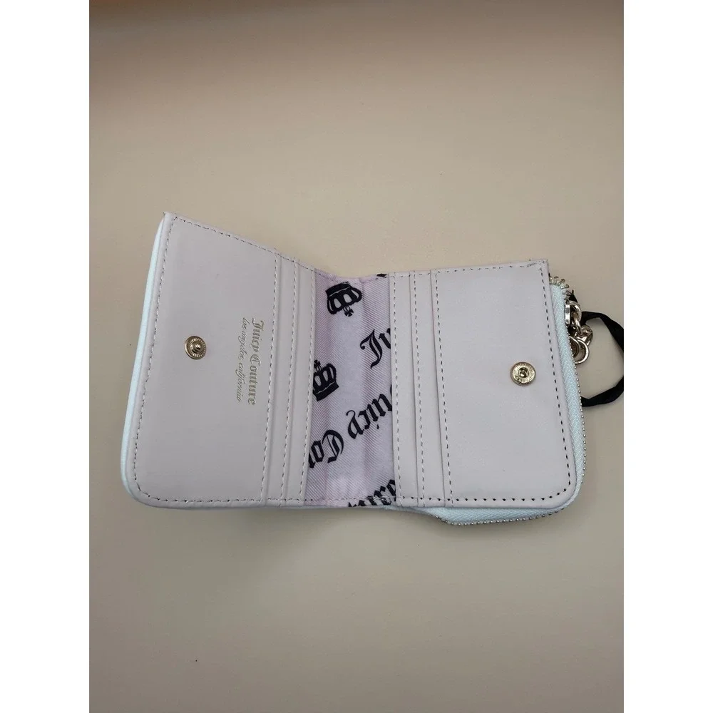 Juicy Couture Sweet Juicy L-Zip Card Case Wallet Black Velour Strawberry‎ NEW
